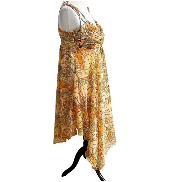 Chaudry KC Raga Fairy Whimsical Dress Sz Medium Asymmetrical Hem Peach Chiffon - Picture 8 of 15